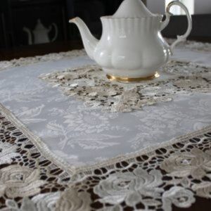 NEW Tablecloth Cream Beige Rose Lace, Square
